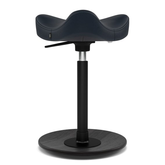 Varier Stokke Move Comapct in Leder schwarz mit schwarzen Holzteller